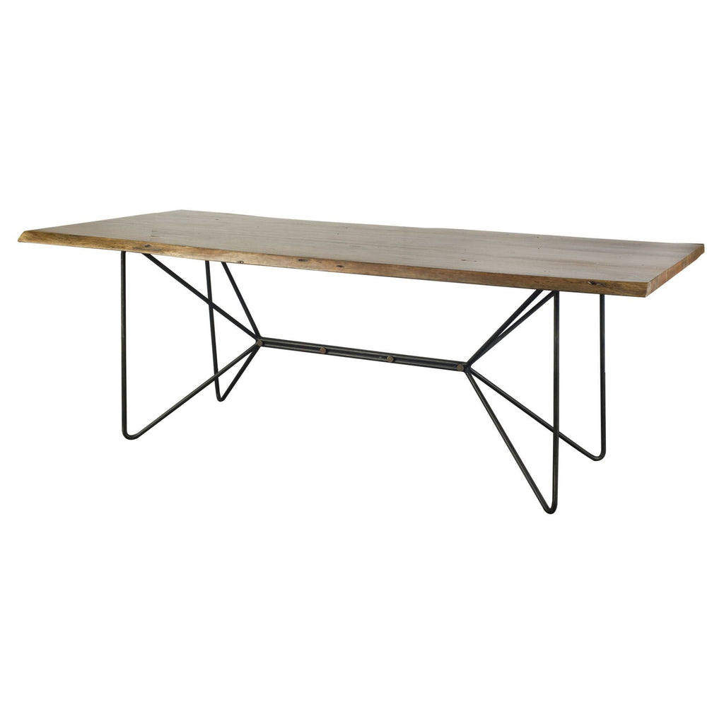 84" Brown And Black Solid Wood And Iron Trestle Base Dining Table