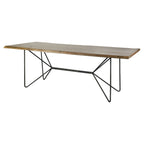 84" Brown And Black Solid Wood And Iron Trestle Base Dining Table