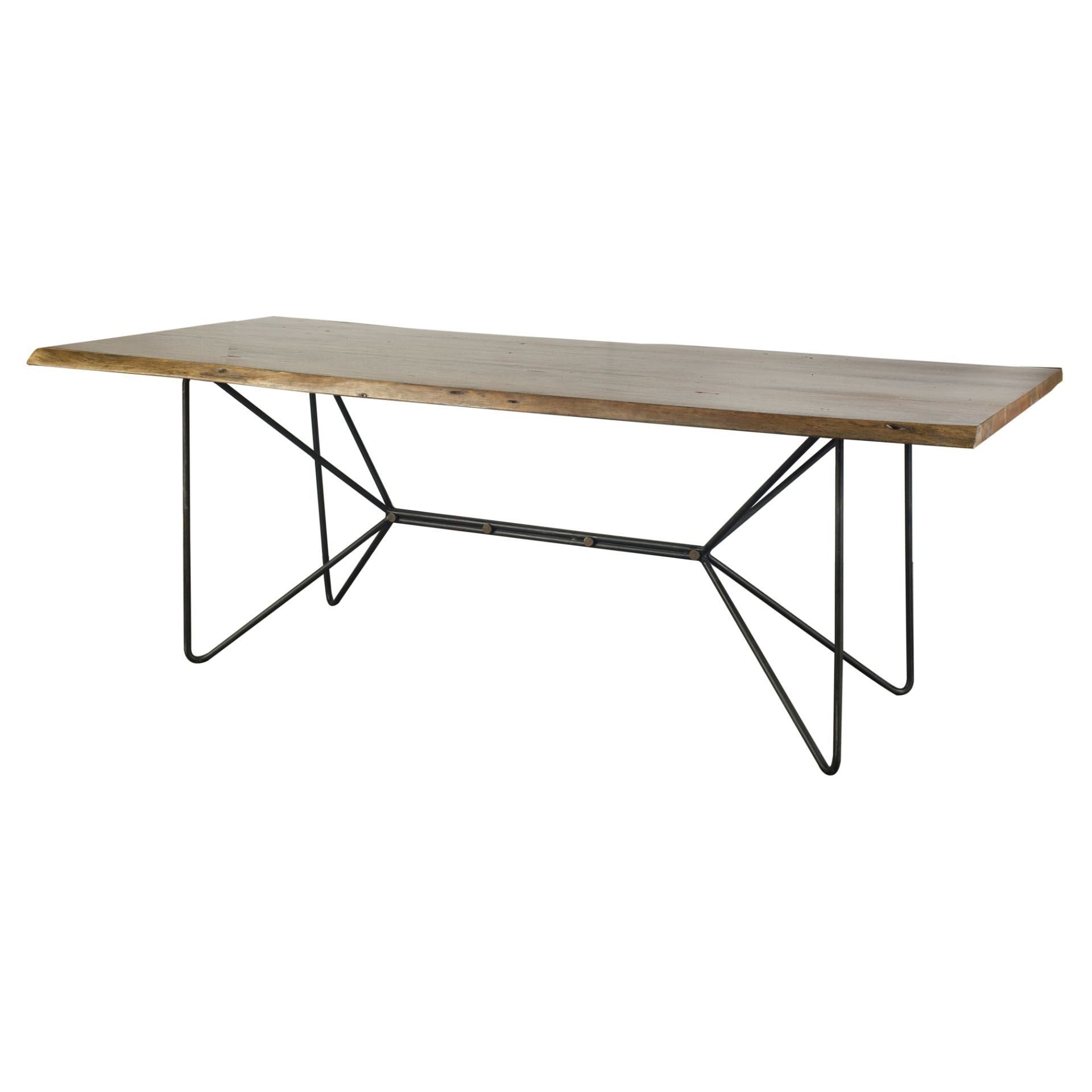 84" Brown And Black Solid Wood And Iron Trestle Base Dining Table