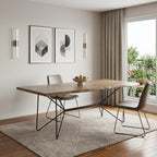 84" Brown And Black Solid Wood And Iron Trestle Base Dining Table