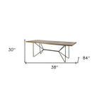84" Brown And Black Solid Wood And Iron Trestle Base Dining Table