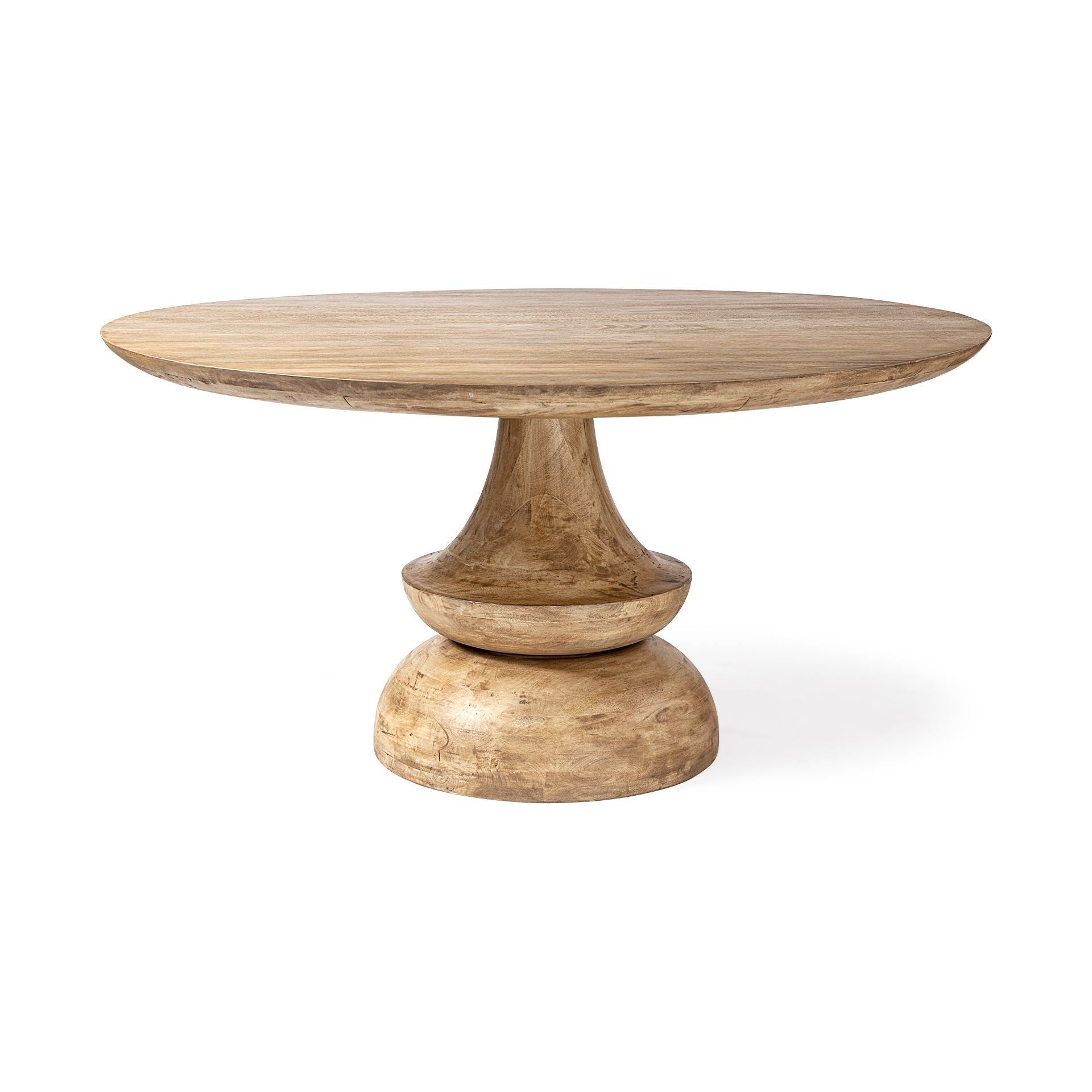60" Gray Rounded Solid Wood Pedestal Base Dining Table