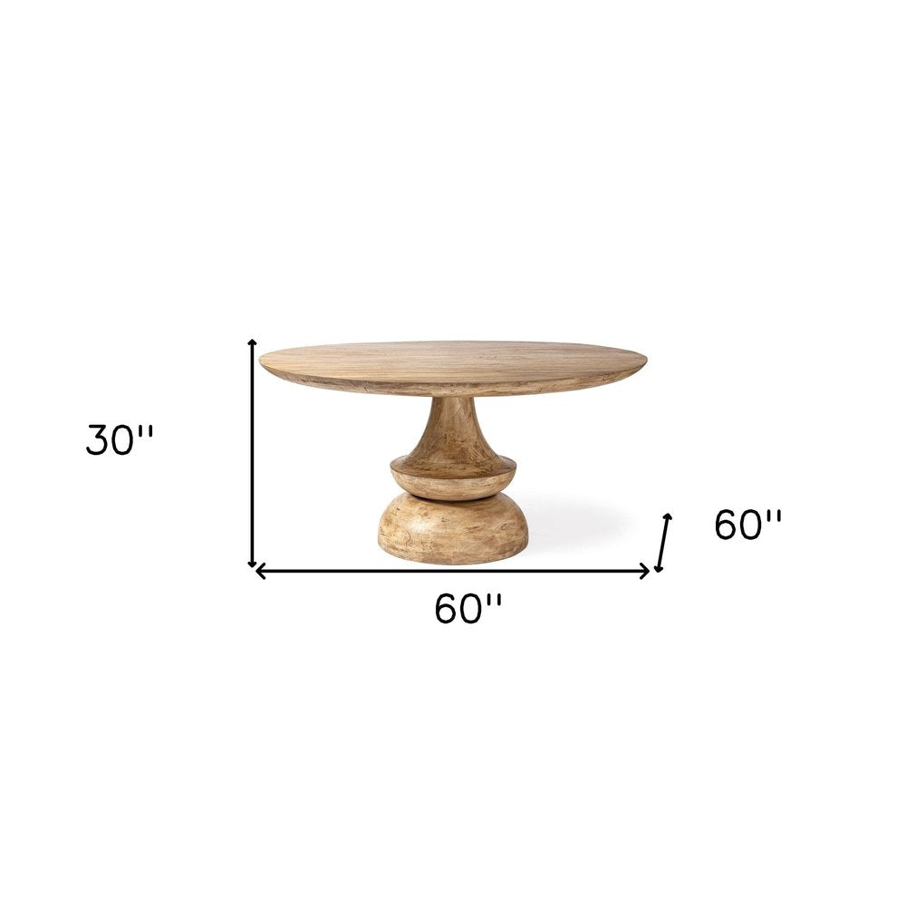 60" Gray Rounded Solid Wood Pedestal Base Dining Table