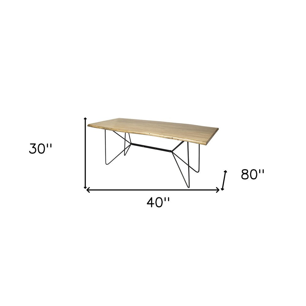 84" Brown And Black Solid Wood And Iron Trestle Base Dining Table