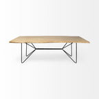 84" Brown And Black Solid Wood And Iron Trestle Base Dining Table