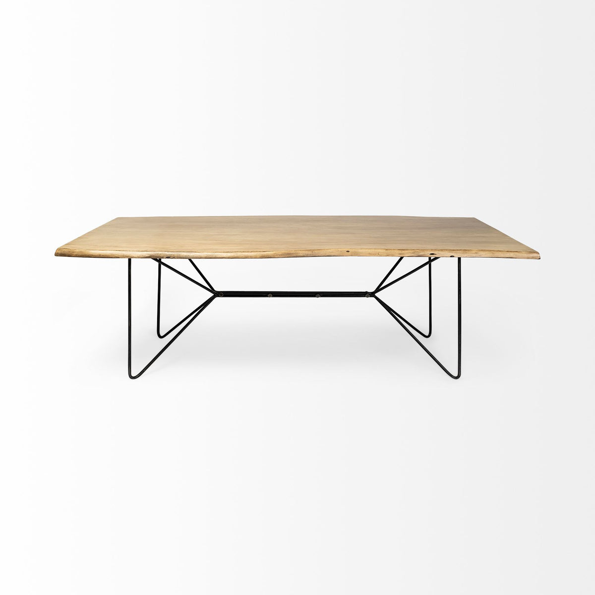 84" Brown And Black Solid Wood And Iron Trestle Base Dining Table