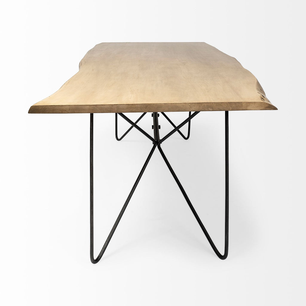 84" Brown And Black Solid Wood And Iron Trestle Base Dining Table