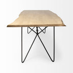 84" Brown And Black Solid Wood And Iron Trestle Base Dining Table