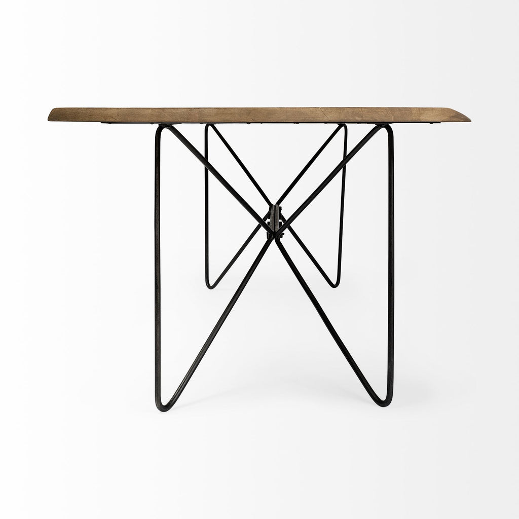 84" Brown And Black Solid Wood And Iron Trestle Base Dining Table
