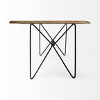 84" Brown And Black Solid Wood And Iron Trestle Base Dining Table