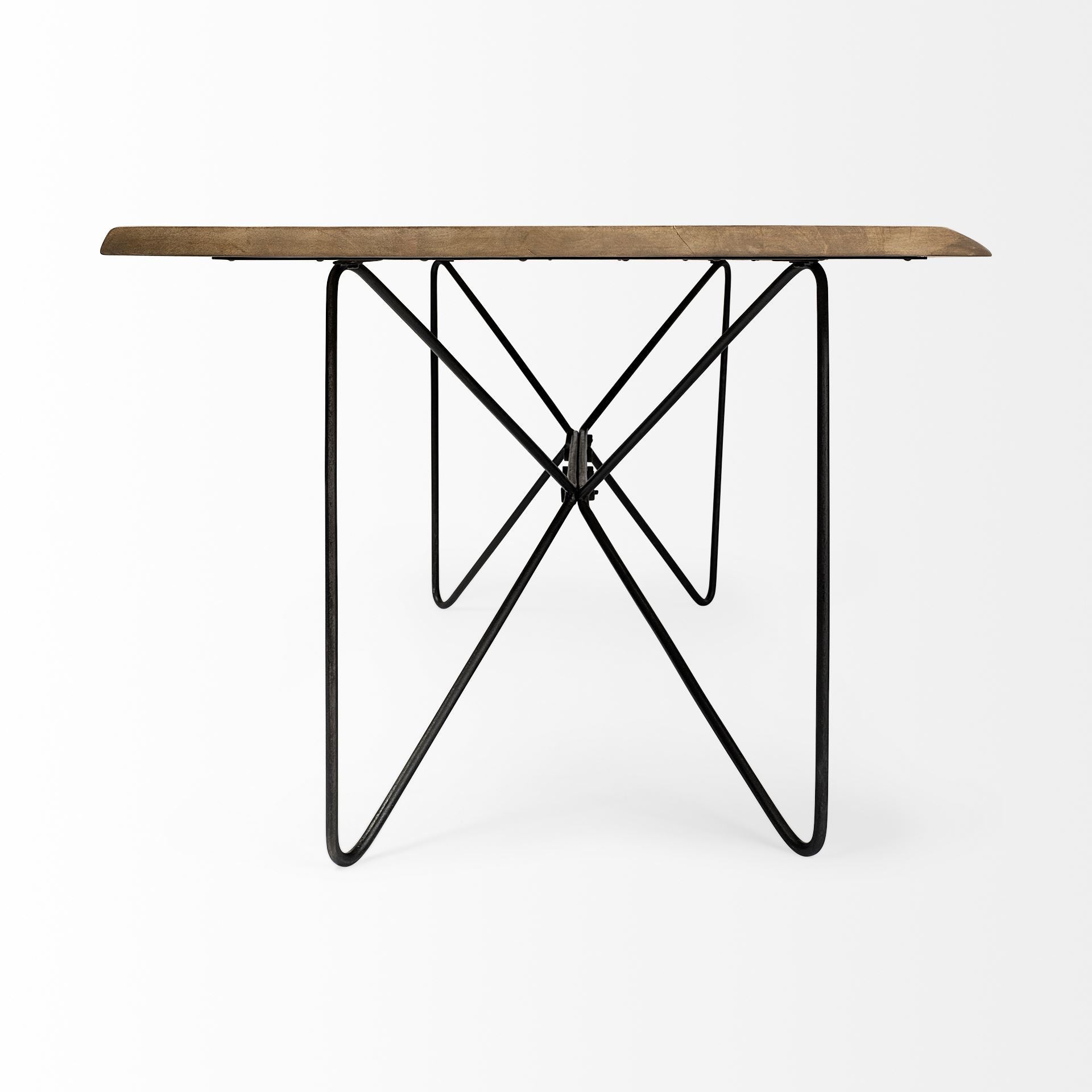 84" Brown And Black Solid Wood And Iron Trestle Base Dining Table