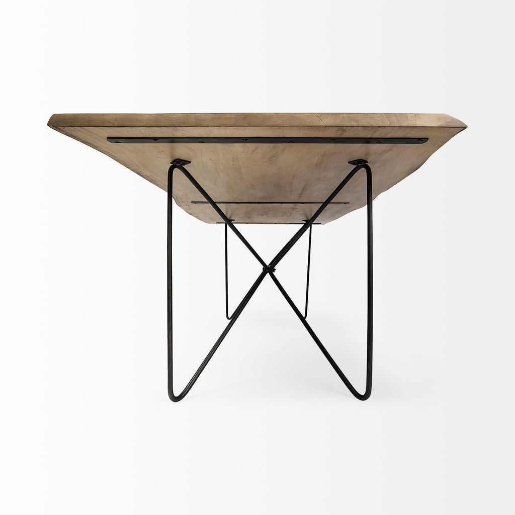 84" Brown And Black Solid Wood And Iron Trestle Base Dining Table