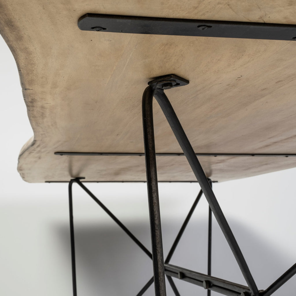 84" Brown And Black Solid Wood And Iron Trestle Base Dining Table