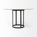 48" White And Black Rounded Marble And Metal Pedestal Base Dining Table