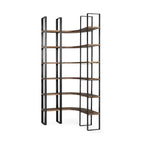 90" Black And Brown Iron and Wood Six Tier Bookcase