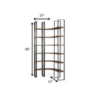 90" Black And Brown Iron and Wood Six Tier Bookcase