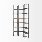 90" Black And Brown Iron and Wood Six Tier Bookcase