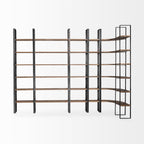 90" Black And Brown Iron and Wood Six Tier Bookcase