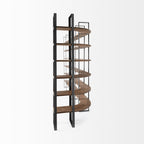 90" Black And Brown Iron and Wood Six Tier Bookcase