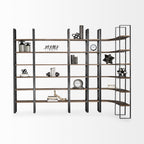 90" Black And Brown Iron and Wood Six Tier Bookcase