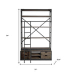 94" Brown Metal and Wood Four Tier Ladder Bookcase
