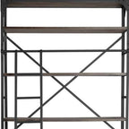 94" Brown Metal and Wood Four Tier Ladder Bookcase