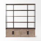 90" Brown Iron and Wood Three Tier Bookcase