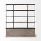 90" Brown Iron and Wood Three Tier Bookcase