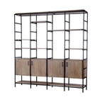 90" Brown Metal and Wood Bookcase