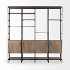 90" Brown Metal and Wood Bookcase