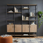 90" Brown Metal and Wood Bookcase