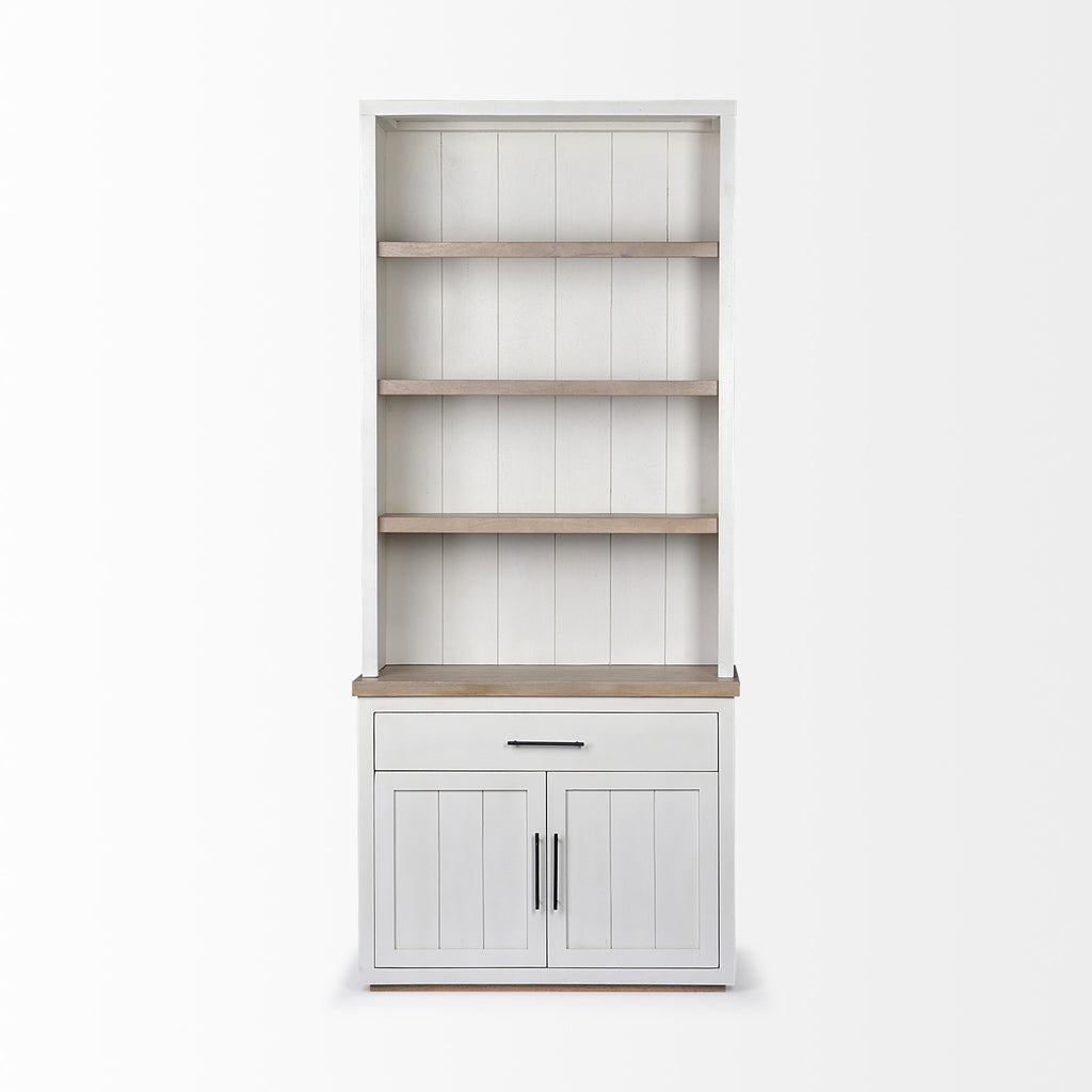 91" Brown And White Wood Three Tier Bookcase