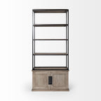 90" Brown Iron and Wood Three Tier Bookcase