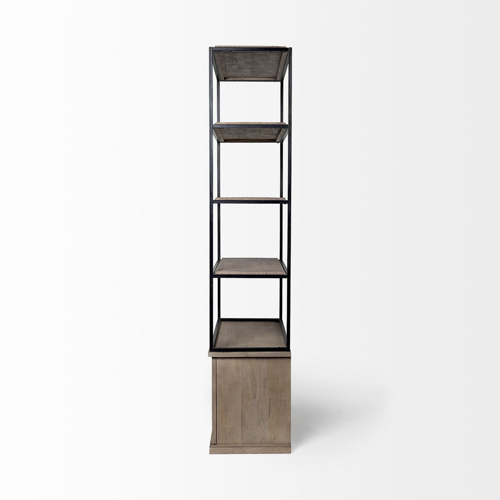 90" Brown Iron and Wood Three Tier Bookcase