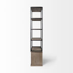 90" Brown Iron and Wood Three Tier Bookcase