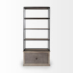 90" Brown Iron and Wood Three Tier Bookcase