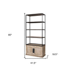 90" Brown Iron and Wood Three Tier Bookcase