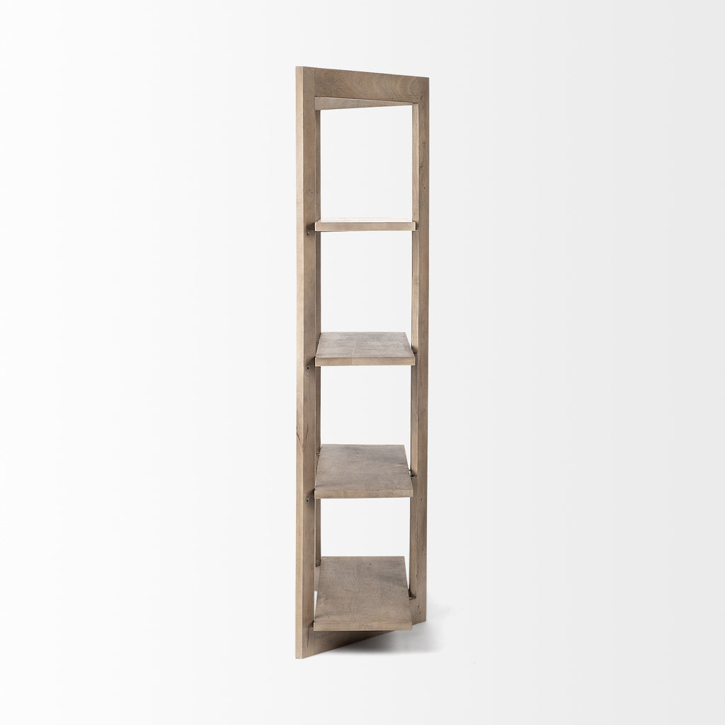 72" Brown Solid Wood and Wood Four Tier Bookcase