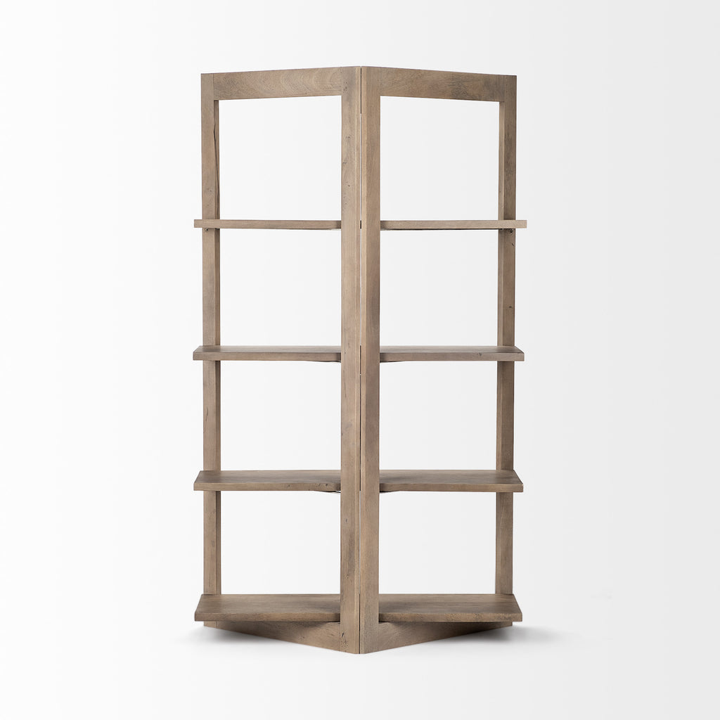 72" Brown Solid Wood and Wood Four Tier Bookcase