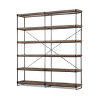 88" Black And Brown Iron and Wood Five Tier Bookcase