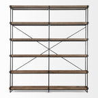 88" Black And Brown Iron and Wood Five Tier Bookcase