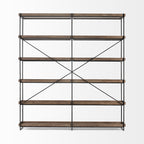 88" Black And Brown Iron and Wood Five Tier Bookcase