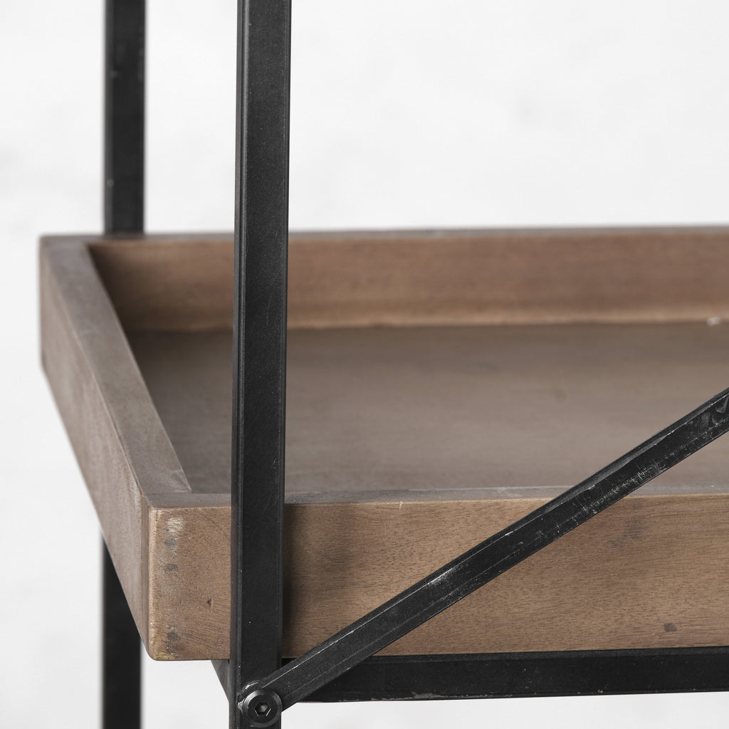 88" Black And Brown Iron and Wood Five Tier Bookcase