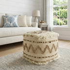 18" Beige Geometric Cube Ottoman