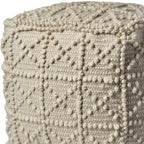 18" Ivory Wool Knubby Geometric Cube Pouf Ottoman