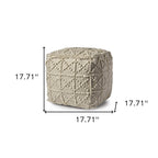18" Ivory Wool Knubby Geometric Cube Pouf Ottoman