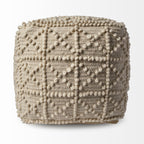 18" Ivory Wool Knubby Geometric Cube Pouf Ottoman
