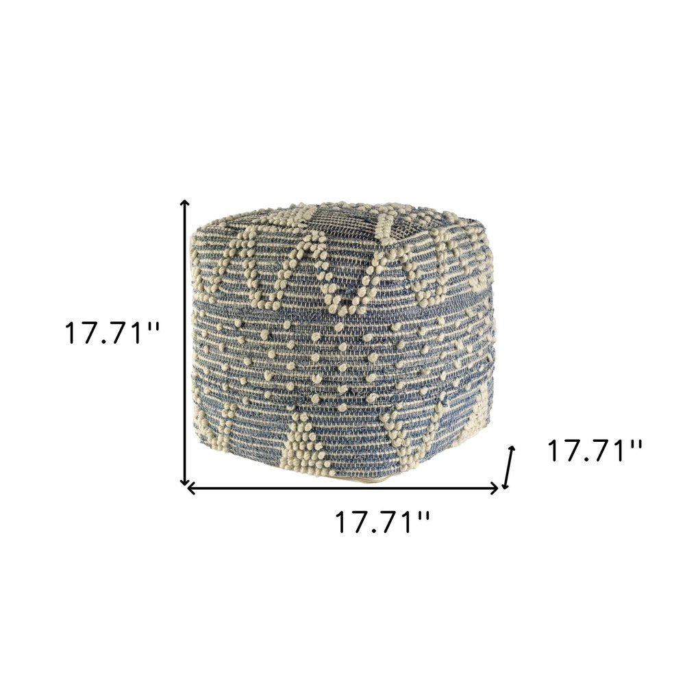 18" Blue Geometric Pouf Ottoman