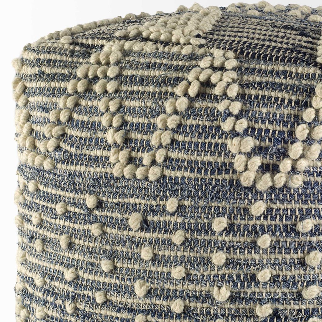 18" Blue Geometric Pouf Ottoman
