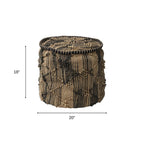 20" Jute Cylinder Geometric Pouf Ottoman